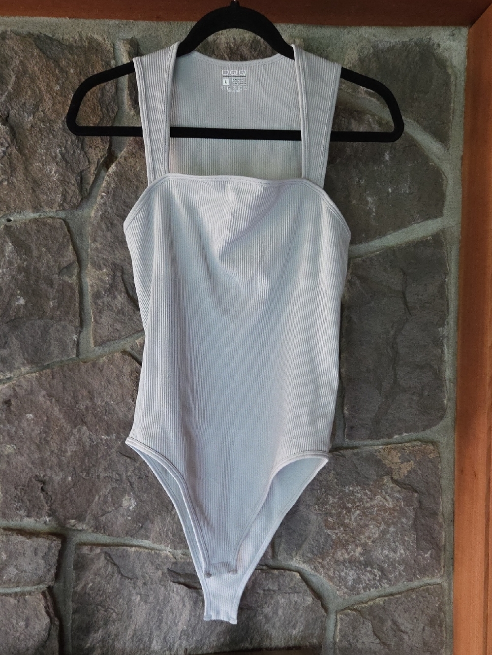 Ribbed Square-Neck Bodysuit - Light Gray